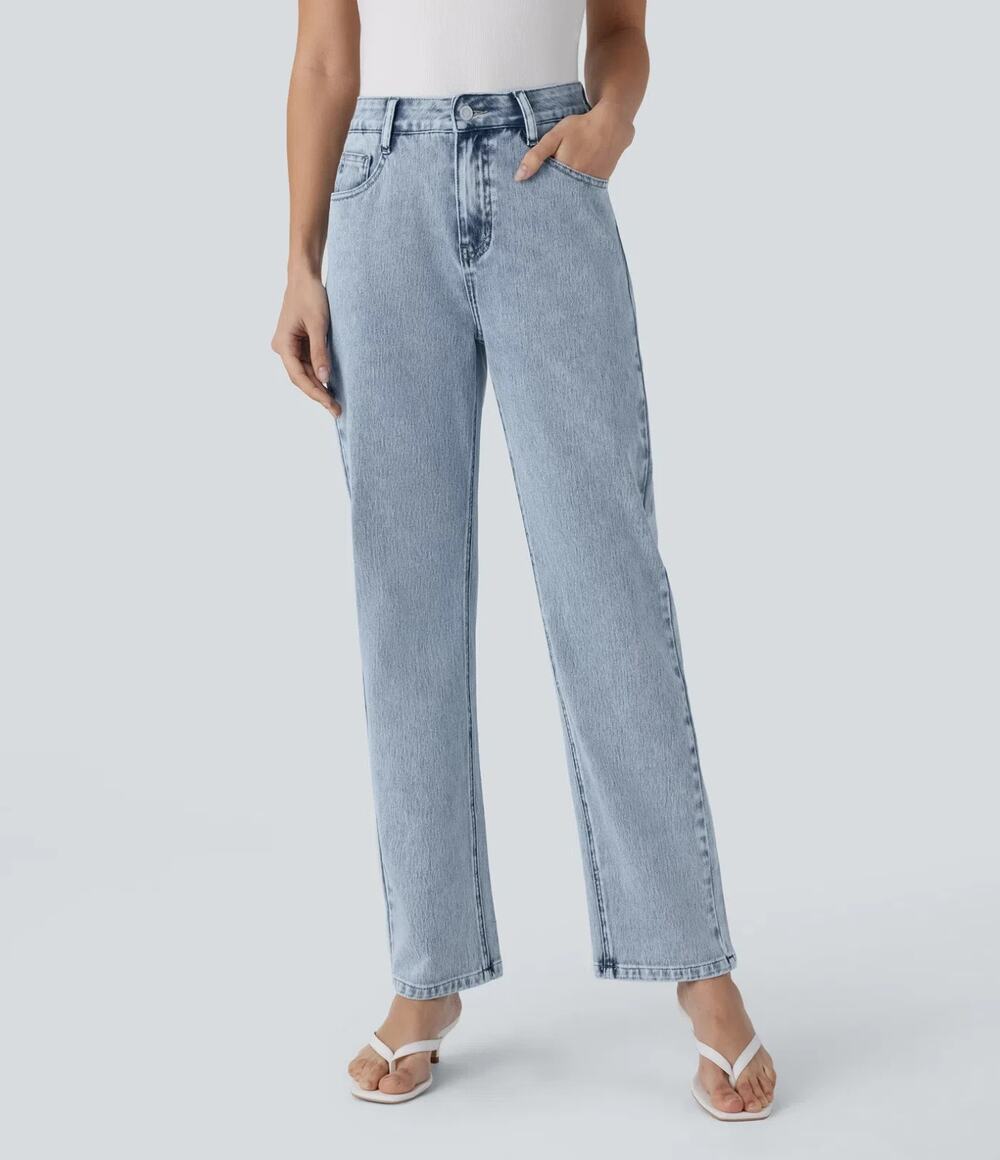 Halara Flex Denim Y2K Soft Zip Jeans Asymmetric Wide Stretch Size 1X A010508